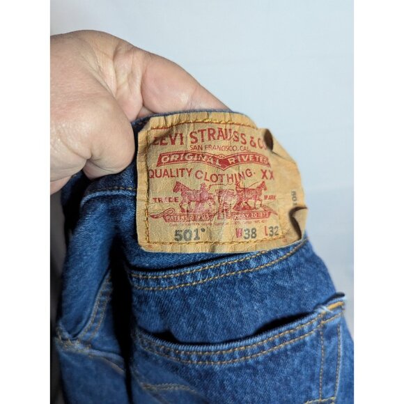 VTG Levis 501 38x32 Rare Blank Red Tab Trademark “R” Dark /Med Wash Blue Jeans - Picture 12 of 12